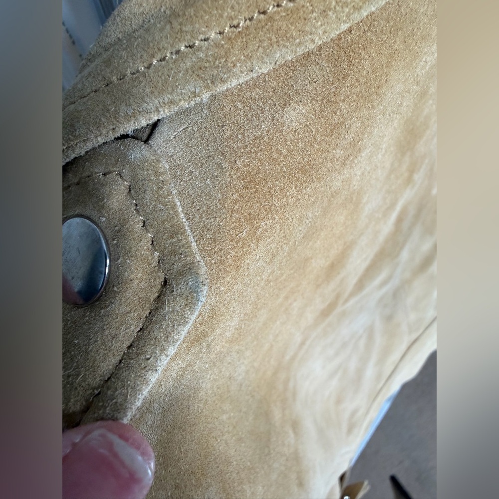 Large OAK NYC  Womens Genuine Leather Suede Moto Biker Jacket Tan Camel - Picture 10 of 10